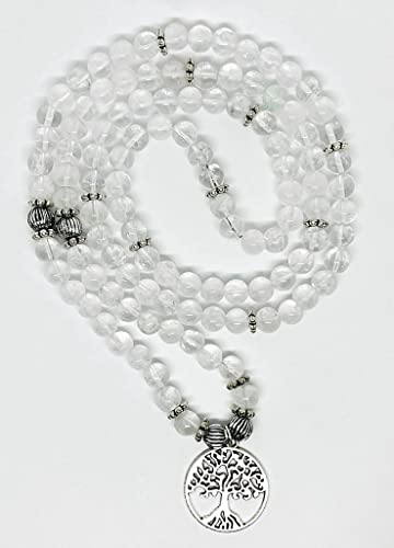 Clear Quartz Mala 108 Beads with Tree of Life Charm