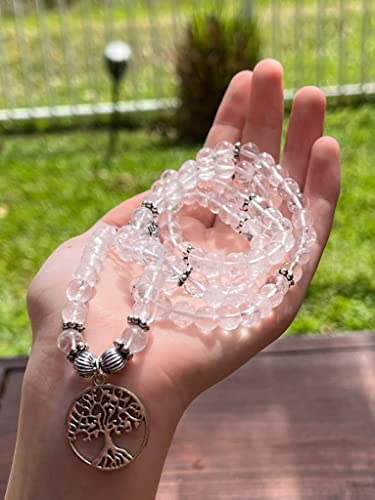 Clear Quartz Mala 108 Beads with Tree of Life Charm