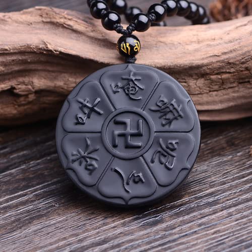 Black Obsidian Daming Mantra Amulet Protection Pendant - Unisex