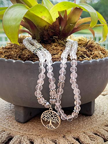 Clear Quartz Mala 108 Beads with Tree of Life Charm