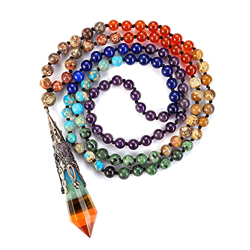 Chakra Healing Crystals Necklace with Prism Pendant