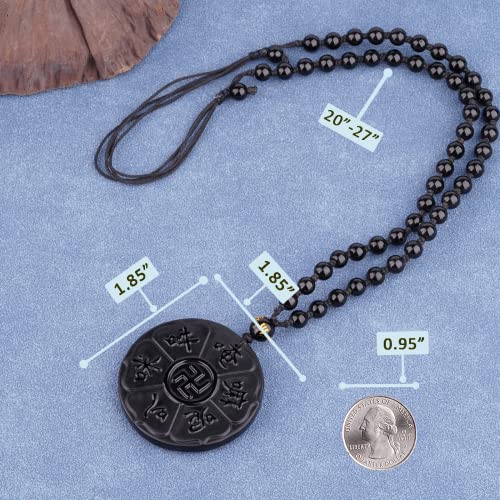Black Obsidian Daming Mantra Amulet Protection Pendant - Unisex