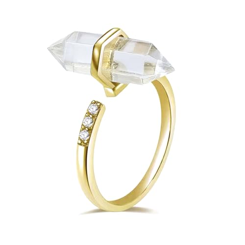 Clear Quartz Healing Crystal Ring, Adjustable April Birthstone