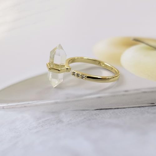Clear Quartz Healing Crystal Ring, Adjustable April Birthstone
