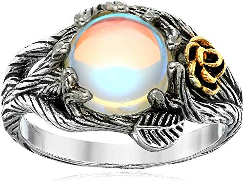 Rose Moonstone Ring 925 Sterling Silver Leaf Witchy