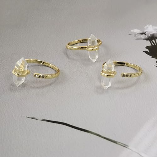 Clear Quartz Healing Crystal Ring, Adjustable April Birthstone