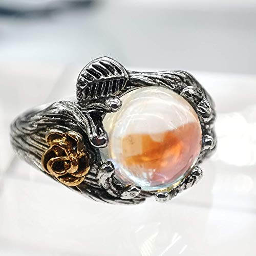 Rose Moonstone Ring 925 Sterling Silver Leaf Witchy