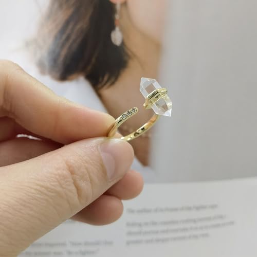 Clear Quartz Healing Crystal Ring, Adjustable April Birthstone