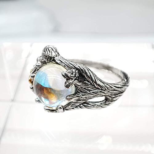 Rose Moonstone Ring 925 Sterling Silver Leaf Witchy