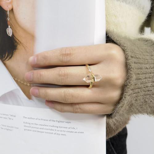 Clear Quartz Healing Crystal Ring, Adjustable April Birthstone