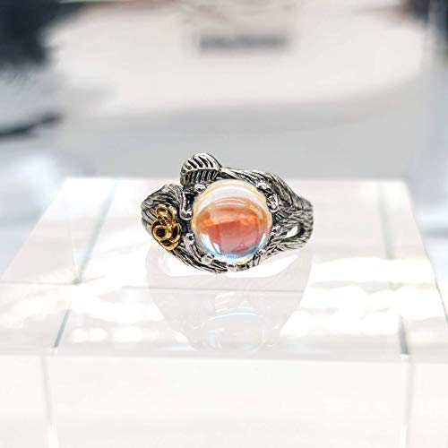 Rose Moonstone Ring 925 Sterling Silver Leaf Witchy