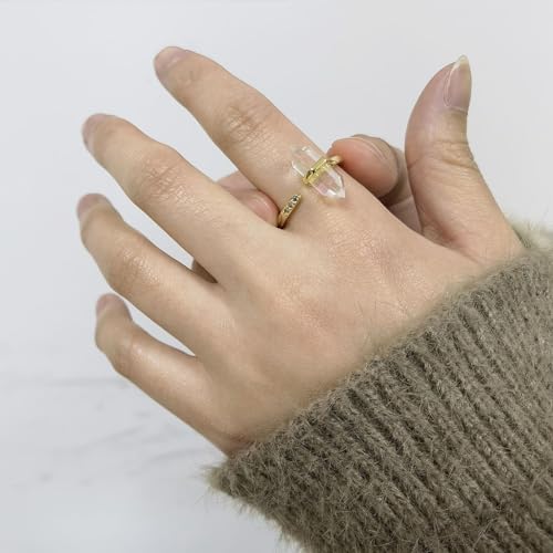 Clear Quartz Healing Crystal Ring, Adjustable April Birthstone