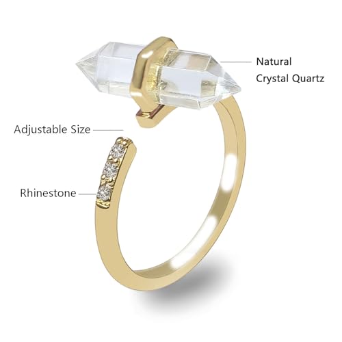 Clear Quartz Healing Crystal Ring, Adjustable April Birthstone