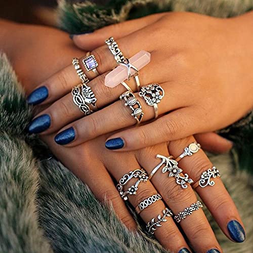 82-Piece Vintage Silver Knuckle Rings Set for Women
