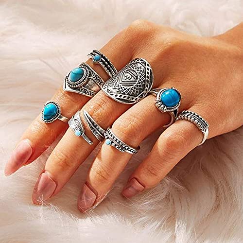 82-Piece Vintage Silver Knuckle Rings Set for Women