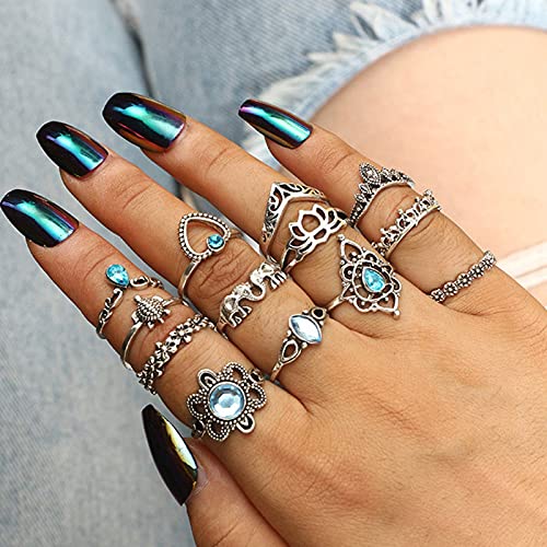 82-Piece Vintage Silver Knuckle Rings Set for Women