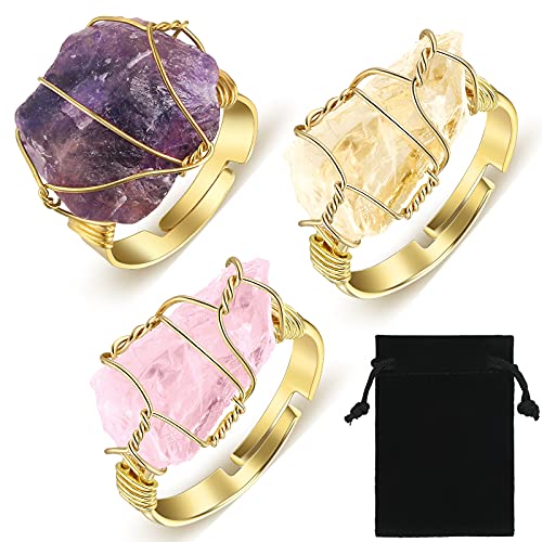 Chakra Crystal Wire Wrapped Gemstone Ring Set for Women