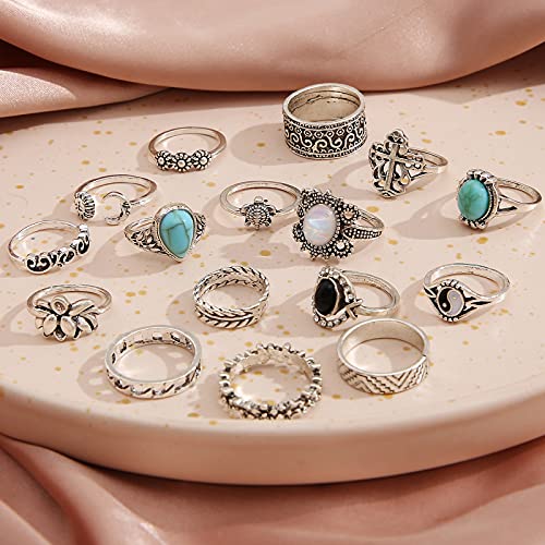 82-Piece Vintage Silver Knuckle Rings Set for Women