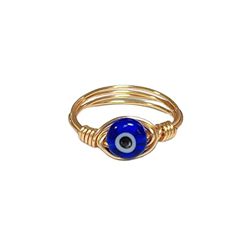 Evil Eye Bead Knuckle Stackable Ring Gold Wire
