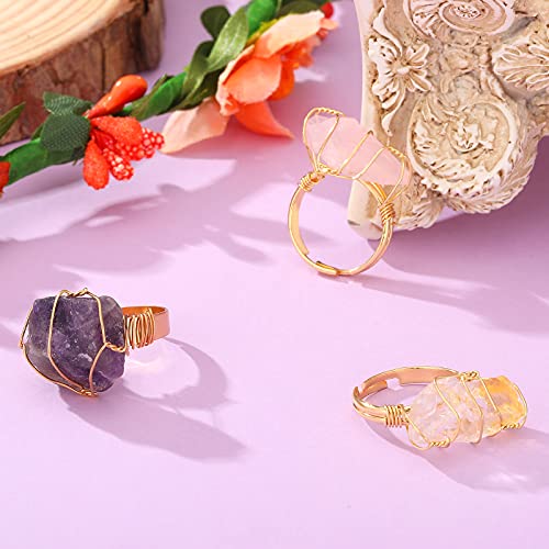 Chakra Crystal Wire Wrapped Gemstone Ring Set for Women