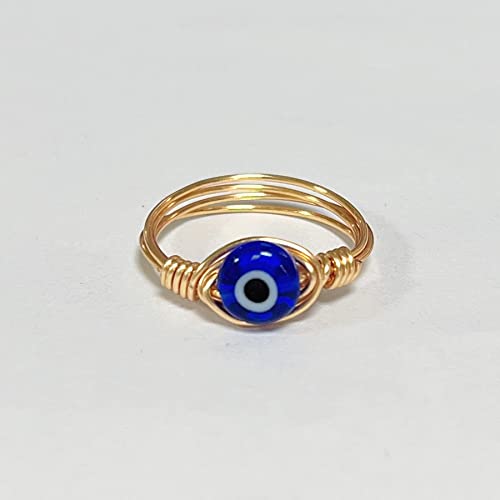 Evil Eye Bead Knuckle Stackable Ring Gold Wire
