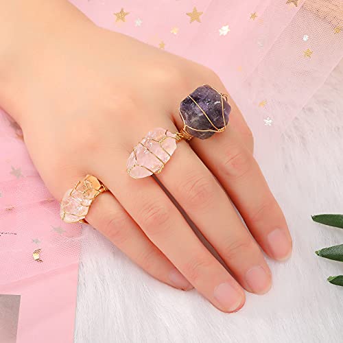 Chakra Crystal Wire Wrapped Gemstone Ring Set for Women