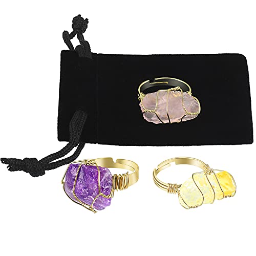 Chakra Crystal Wire Wrapped Gemstone Ring Set for Women