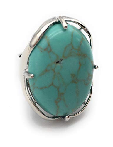 Natural Stone Rose Quartz Agate Amethyst Turquoise Adjustable Finger Rings Semi Precious Oval Shaped Gemstone Anniversary (Green Turquoise)