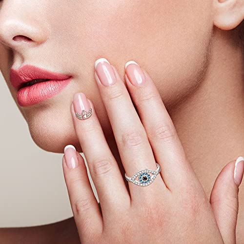 Blue Evil Eye Ring Sterling Silver Spiritual Turkish Third Eye Rings for Women Mal De Ojo Greek Protection Nazar Amulet Sapphire Jewelry Gift Size 8