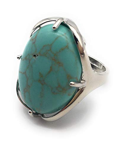 Natural Stone Rose Quartz Agate Amethyst Turquoise Adjustable Finger Rings Semi Precious Oval Shaped Gemstone Anniversary (Green Turquoise)