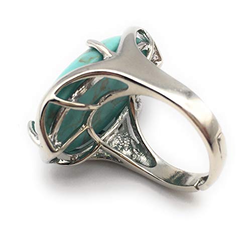 Natural Stone Rose Quartz Agate Amethyst Turquoise Adjustable Finger Rings Semi Precious Oval Shaped Gemstone Anniversary (Green Turquoise)