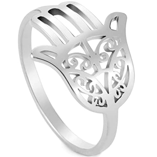 Hamsa Evil Protection Stainless Steel Tarot Ring - Silver