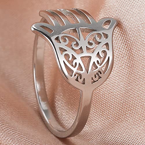 Hamsa Evil Protection Stainless Steel Tarot Ring - Silver