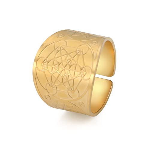Amaxer Metatron’s Cube Ring for Men Stainless Steel Vintage Sacred Geometry Spiritual Protection Amulet Ring Statement Band for Men Women (20mm-gold)