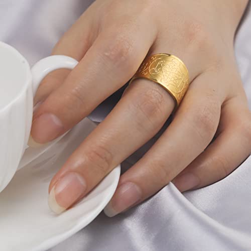 Amaxer Metatron’s Cube Ring for Men Stainless Steel Vintage Sacred Geometry Spiritual Protection Amulet Ring Statement Band for Men Women (20mm-gold)