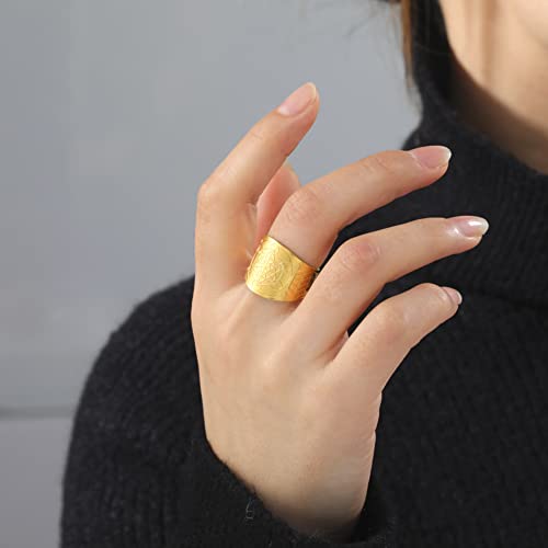 Amaxer Metatron’s Cube Ring for Men Stainless Steel Vintage Sacred Geometry Spiritual Protection Amulet Ring Statement Band for Men Women (20mm-gold)