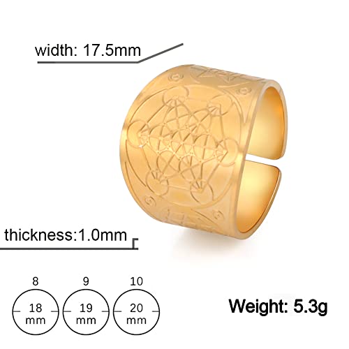 Amaxer Metatron’s Cube Ring for Men Stainless Steel Vintage Sacred Geometry Spiritual Protection Amulet Ring Statement Band for Men Women (20mm-gold)