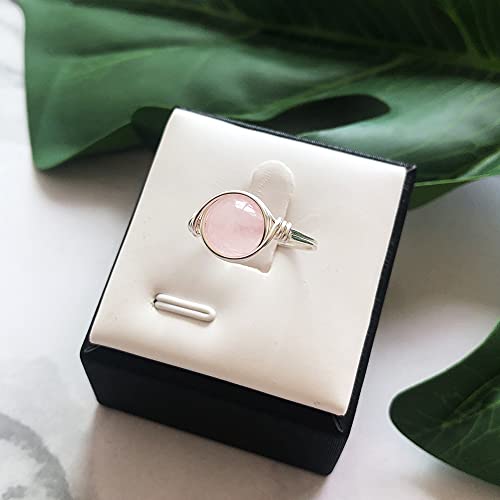 YWDREAM Crystal Rings for Women Spiritual, Healing Crystal Rings Wire Wrapped Ring, Carnelian Rose Quartz Amethyst Tiger Eyes Opalite Amazonite Gemstone Ring (Rose Quartz-Silver, 7)