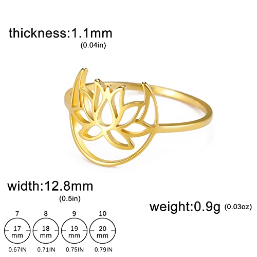 TEAMER Lotus Ring Stainless Steel Moon Lotus Ring Geometric Ring Simple Jewelry for Women (Gold, 9)