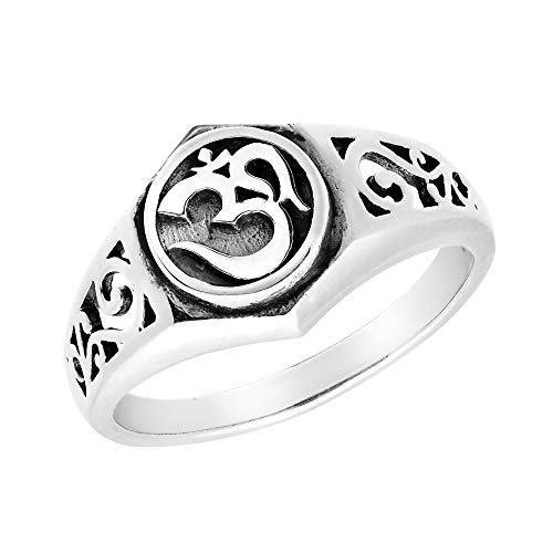 AeraVida Spiritual Om or Aum Symbol with Filigree Accents .925 Sterling Silver Ring (10)