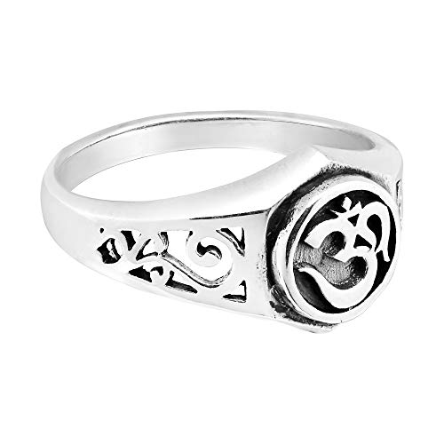 AeraVida Spiritual Om or Aum Symbol with Filigree Accents .925 Sterling Silver Ring (10)