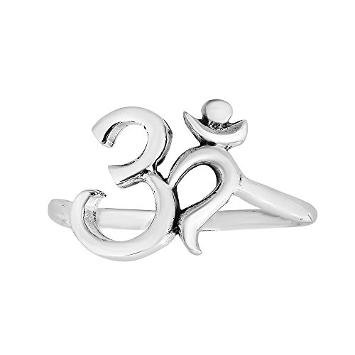 AeraVida Spiritual Harmony Ohm or Aum Symbol .925 Sterling Silver Ring (6) | Unisex Religious Ring | Fashion Jewelry