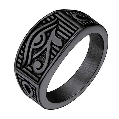 Pinky Ankh Ring Black Eye of Horus Rings Egyptian Spiritual Jewelry for Men Size 7