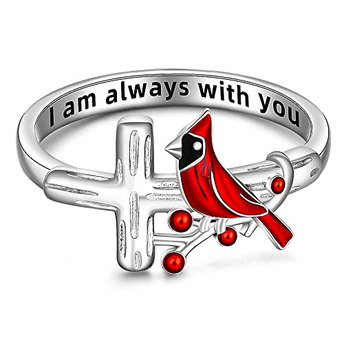 Cardinal Ring Cardinal Appear When Angels Are Near Cross Red Bird Spiritual Rings for Women Cardinal Jewelry Sterling Silver Memorial Gifts for Loss of Loved One Size 7