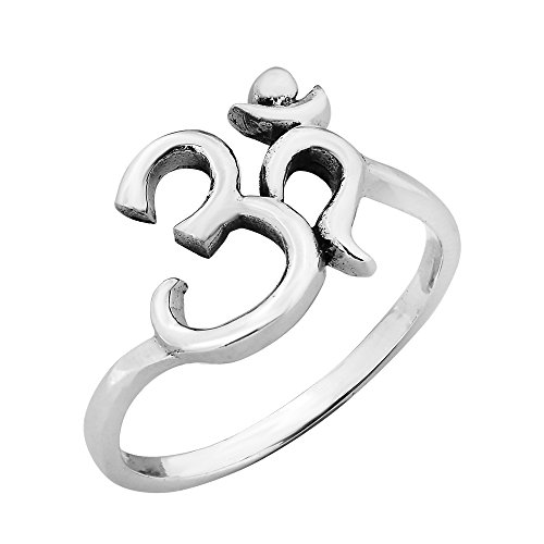 AeraVida Spiritual Harmony Ohm or Aum Symbol .925 Sterling Silver Ring (6) | Unisex Religious Ring | Fashion Jewelry