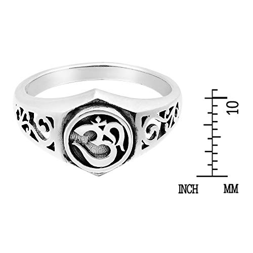 AeraVida Spiritual Om or Aum Symbol with Filigree Accents .925 Sterling Silver Ring (10)