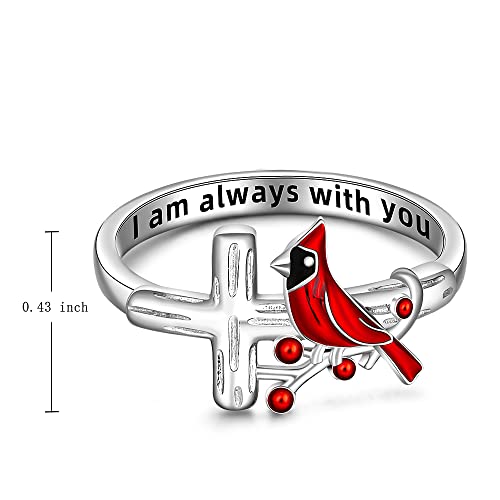 Cardinal Ring Cardinal Appear When Angels Are Near Cross Red Bird Spiritual Rings for Women Cardinal Jewelry Sterling Silver Memorial Gifts for Loss of Loved One Size 7