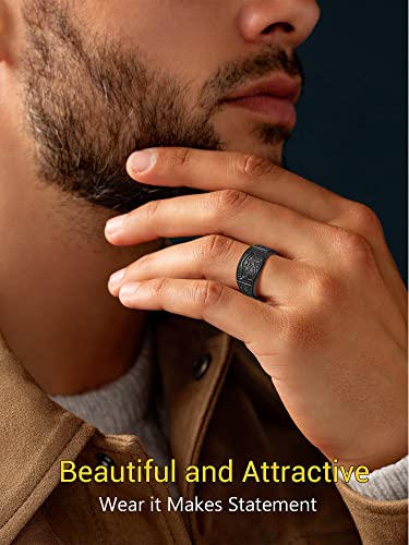 Pinky Ankh Ring Black Eye of Horus Rings Egyptian Spiritual Jewelry for Men Size 7