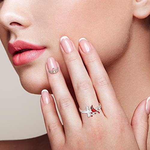 Cardinal Ring Cardinal Appear When Angels Are Near Cross Red Bird Spiritual Rings for Women Cardinal Jewelry Sterling Silver Memorial Gifts for Loss of Loved One Size 7