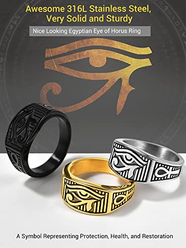 Pinky Ankh Ring Black Eye of Horus Rings Egyptian Spiritual Jewelry for Men Size 7